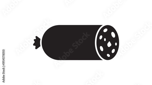 Sausage with small round pieces inside, presented as a simple black icon on a white background. featuring salami, meat, food with ingredient and deli