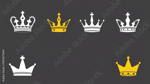 Royal luxury crown icon set collection in flat style. Queen tiara vector illustration on isolated background. King coronet sign business concept.