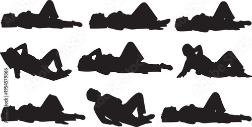 Silhouettes of women in various yoga poses and stretches