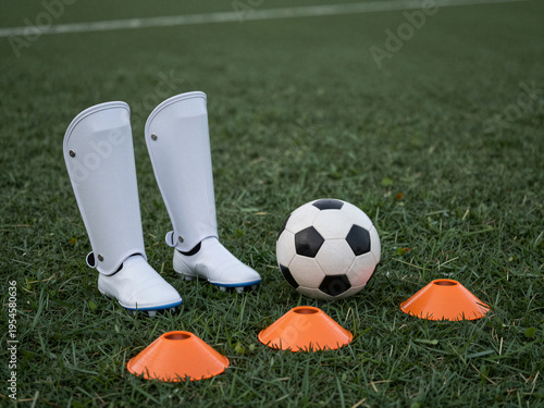 Wallpaper Mural Soccer Training Equipment with Ball Cones and Shin Guards on Grass Field Torontodigital.ca
