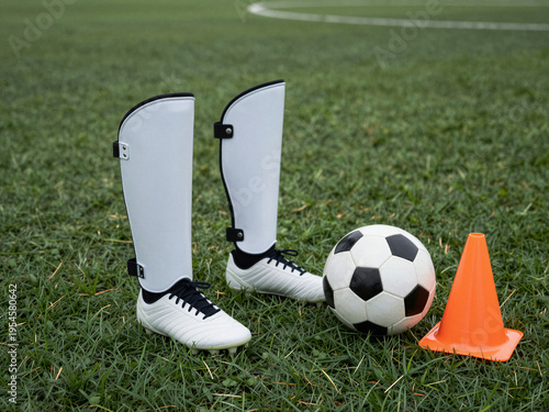 Wallpaper Mural Soccer Training Equipment with Ball Cones and Shin Guards on Grass Field Torontodigital.ca