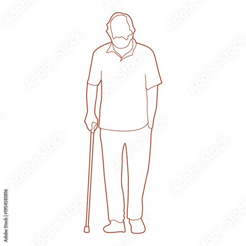  elderly man standing with a walking cane.eps
