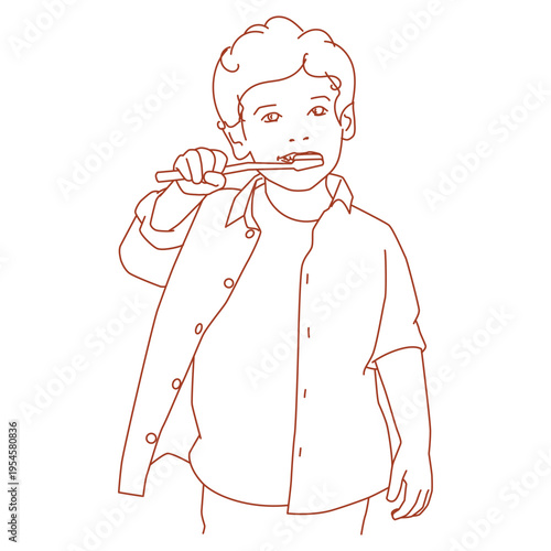 : little boy brushing his teeth before bedtime.eps