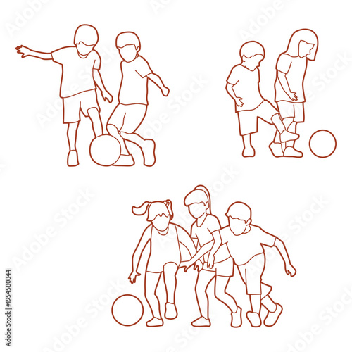 children playing and kicking a ball together outdoors.eps