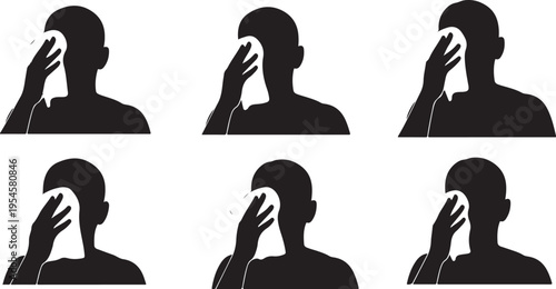Silhouettes of people talking on mobile phones in various positions