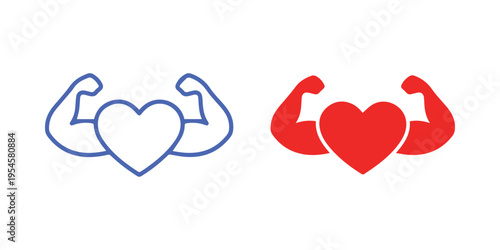 Strong Heart Muscle Icon Set