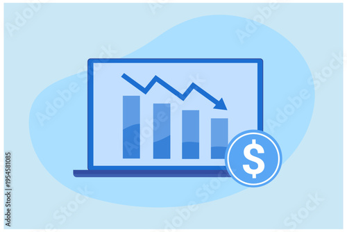 Falling down arrow, world financial and economic crisis, bankruptcy, trading decrease, business and finance risk concept vector illustration