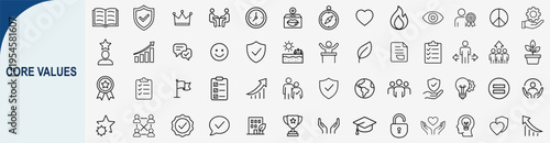 core values outline icons, leadership integrity vector set