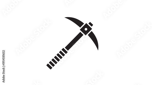 Pickaxe icon with black solid lines representing a tool for mining or breaking ground on a white background