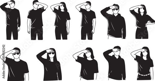 People with various hand gestures and poses in black