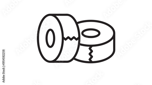 Rolls of tape with a serrated edge, symbolizing repair or sealing in a clean, simple graphic style. featuring adhesive, roll, sticky with fixing and