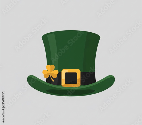 Vibrant green top hat adorned with a golden buckle and lucky shamrock, perfect for Irish celebrations and festive occasions