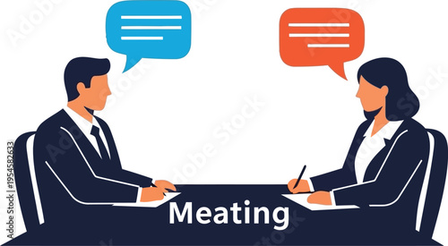 Business Meeting and Interview Vector Illustration with People Talking