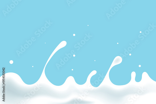 Milk splash wave isolated on blue background. Banner design element, milk theme poster, yogurt