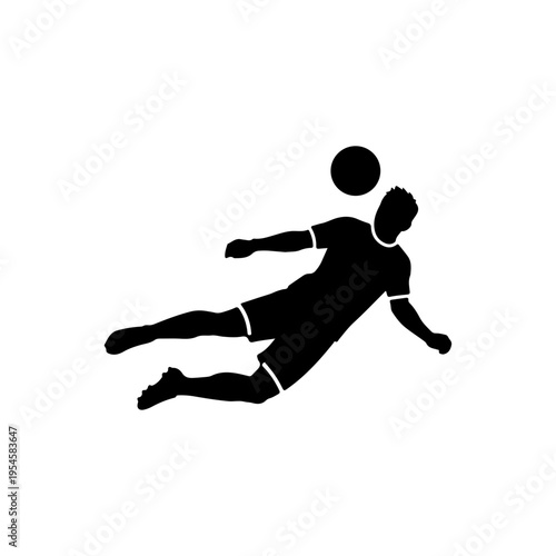 Solid black silhouette of player heading soccer ball action sports icon Vector illustration
