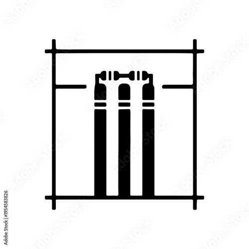 Solid silhouette of wicket and crease lines for cricket field layout Vector illustration