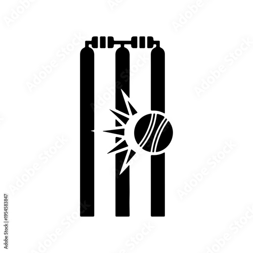 Solid silhouette of wicket with ball hitting stumps action scene Vector illustration