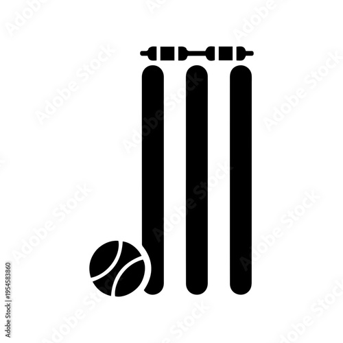 Ultra minimal black silhouette of cricket stumps and ball flat sports icon Vector illustration