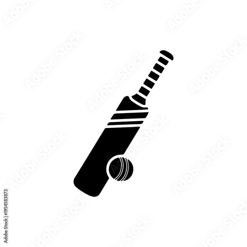 Solid black silhouette of cricket bat hitting ball dynamic sports action icon Vector illustration