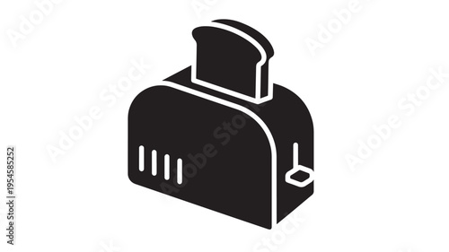 Toaster icon with a slice of bread in its slots, rendered in a simple black isometric vector style on a white background.