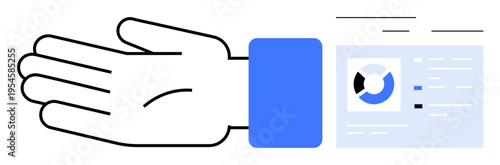 Data dashboard concept. Visual of a hand gesture connecting to a dashboard with analytics graphics and interactive elements. Data dashboard used for technology, analytics, user interfaces, business