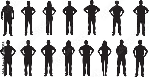Silhouettes of people standing with hands on hips confidently