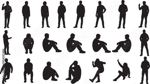 Collection of various human silhouettes in different poses and actions