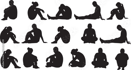 Silhouettes of people sitting in various poses and emotions