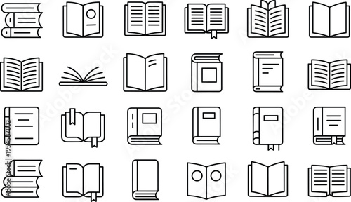 Collection of book icons illustrating different types of books and reading materials
