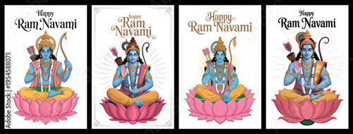 Happy Ram Navami Lord Rama Lotus Festival Hindu Greeting Cards