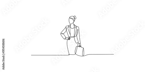 Continuous line drawing of a confident businesswoman with a briefcase illustration minimalist