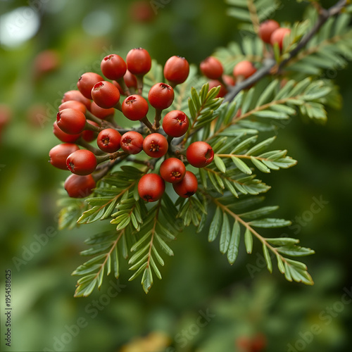 with bunches of rowan branch isolated