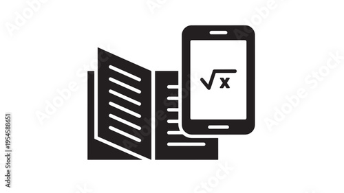 Smartphone displaying a square root symbol next to an open book icon, representing math or educational apps.