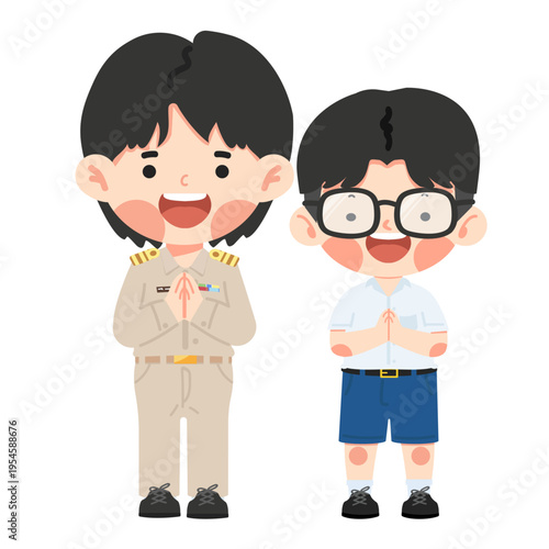 Teacher and Student Thai Greeting Wai Gesture