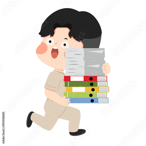 Teacher Running Carrying Documents Workload
