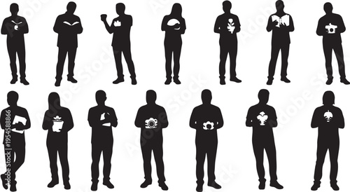 Silhouettes of people holding signs in various poses and stances