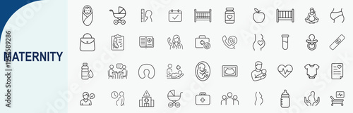 maternity and baby care icons set, minimal outline vector design