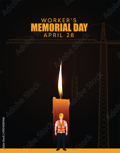 Workers Memorial Day tribute with candle honoring laborers sacrifice globally vector poster