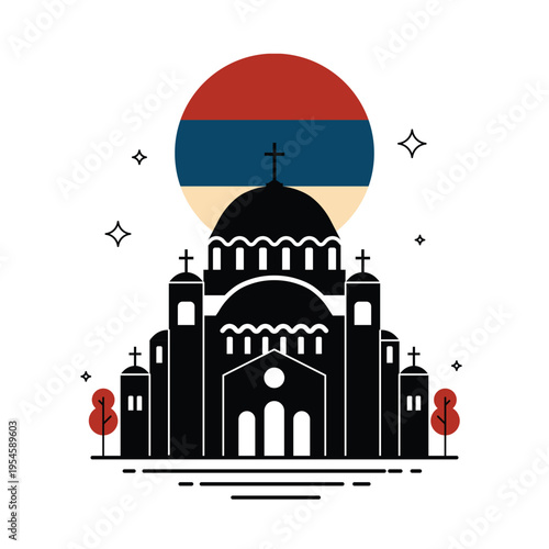 Sava Cathedral in Belgrade Outline Scene