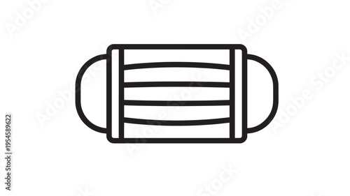 Surgical mask icon with black outline and horizontal pleats, symbolizing protection and health. featuring hygiene, disease prevention, healthcare
