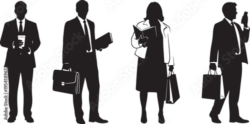 Silhouettes of business professionals in formal attire walking together