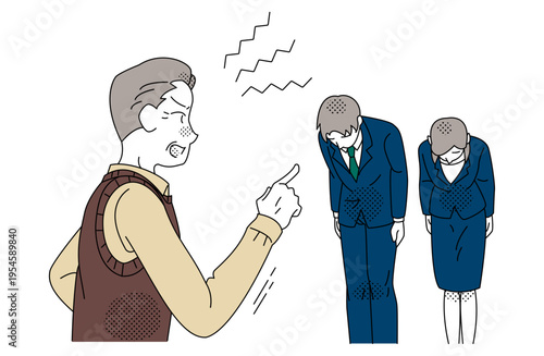 顧客クレーム・カスタマーハラスメントに謝罪対応する社員のビジネスイラスト