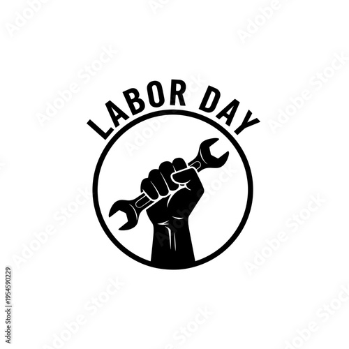 An empowering minimalist Labor Day icon featuring a clenched fist holding a wrench, symbolizing worker solidarity, strength, and industrial pride.