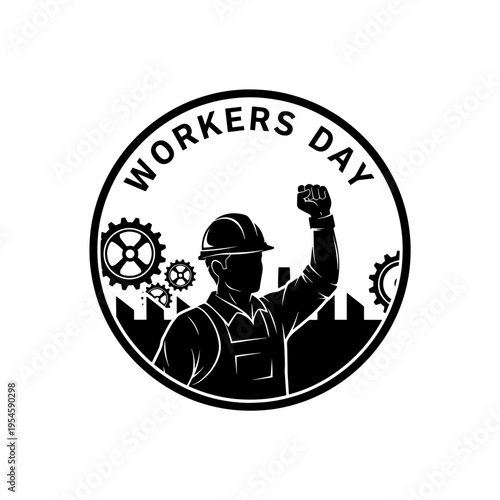 Empowering Workers Day Minimalist Graphic Illustration Emblem Celebrating Labor Day with Strong Determined Worker Silhouette