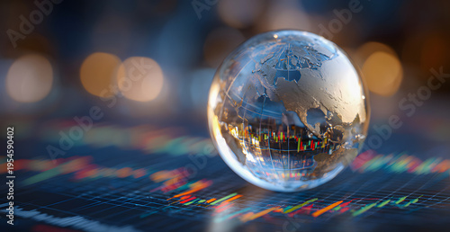 Global Finance Crystal Ball on Stock Market Chart Investment Concept