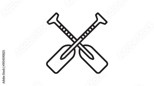 Oars crossed icon with simplistic outline design and black handles, perfect for water sports and adventure themes.