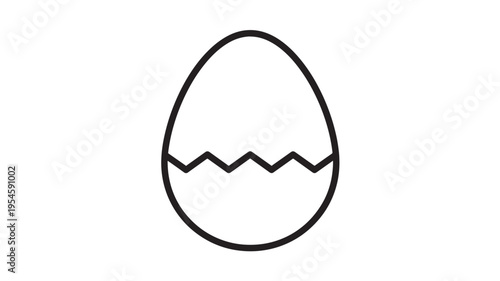 Egg outline with a cracked pattern, a simple black and white icon symbolizing new life and beginnings.