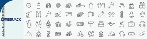 Lumberjack and Woodwork Line Icon Set for Forestry Industry