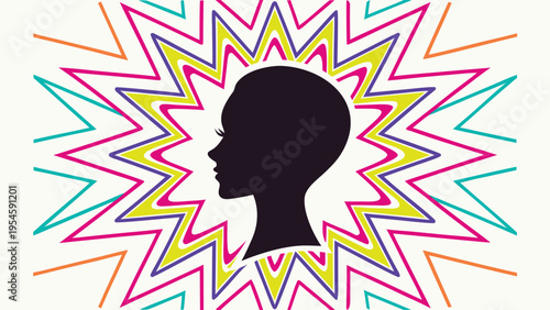 Silhouette profile of a child's head against a, starburst background, symbolizing imagination or a bright future, new beginnings