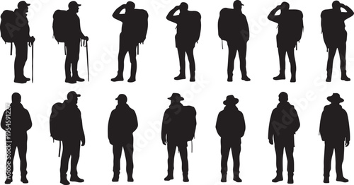 Silhouette of a man in various poses and outfits
